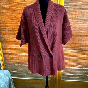 CAbi Oversized Rosewood Short Sleeve Button Front Sweater Womens size S